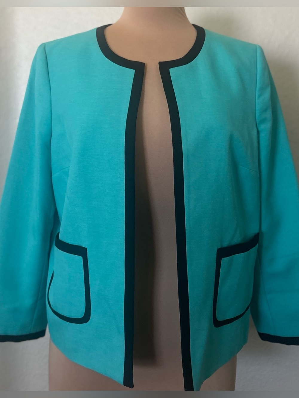 Evan Picone Turquoise Jacket with Black Trim